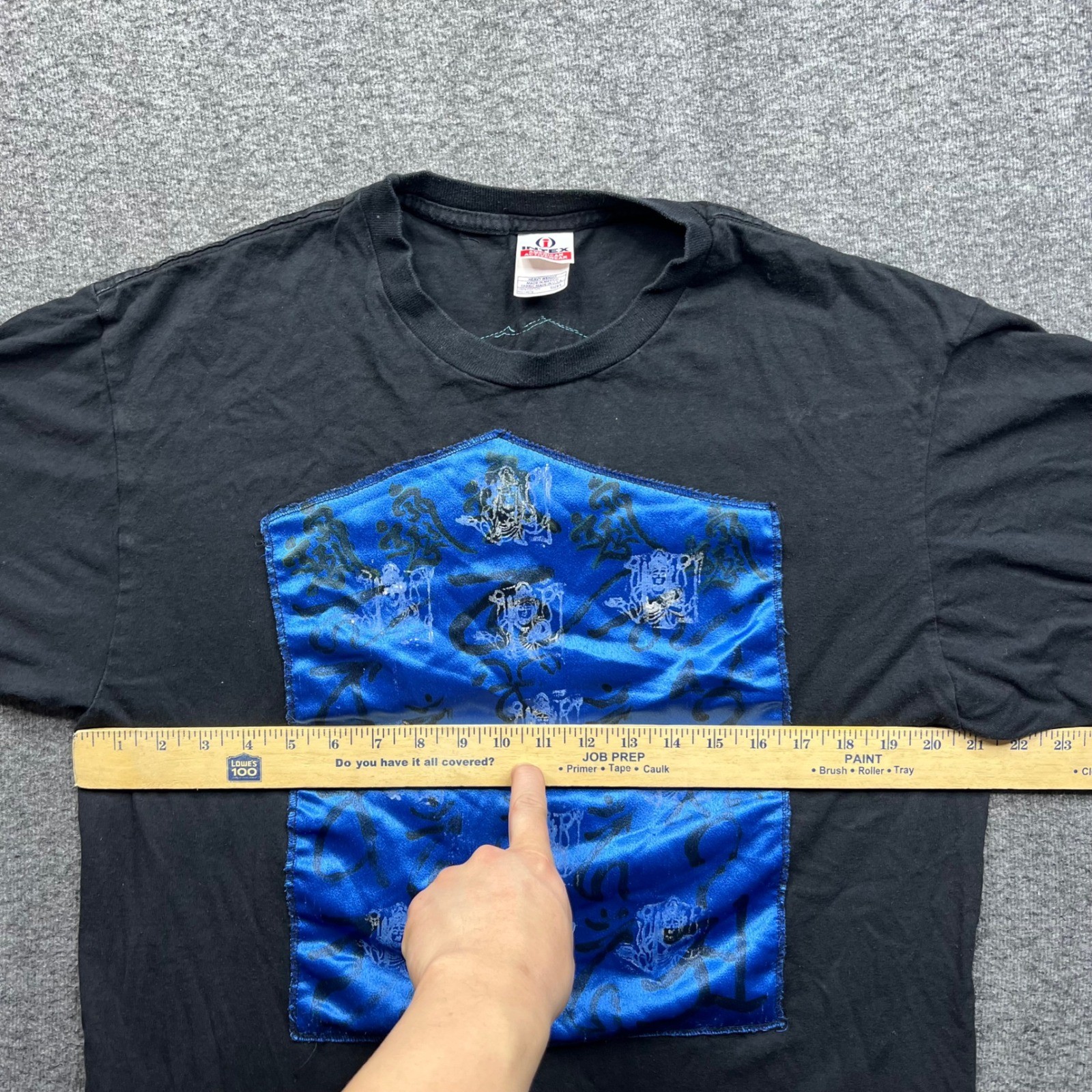 Intex T-Shirt Mens L Black Blue Satin Patch Graphic Heavy Weight Cotton Tee gallery