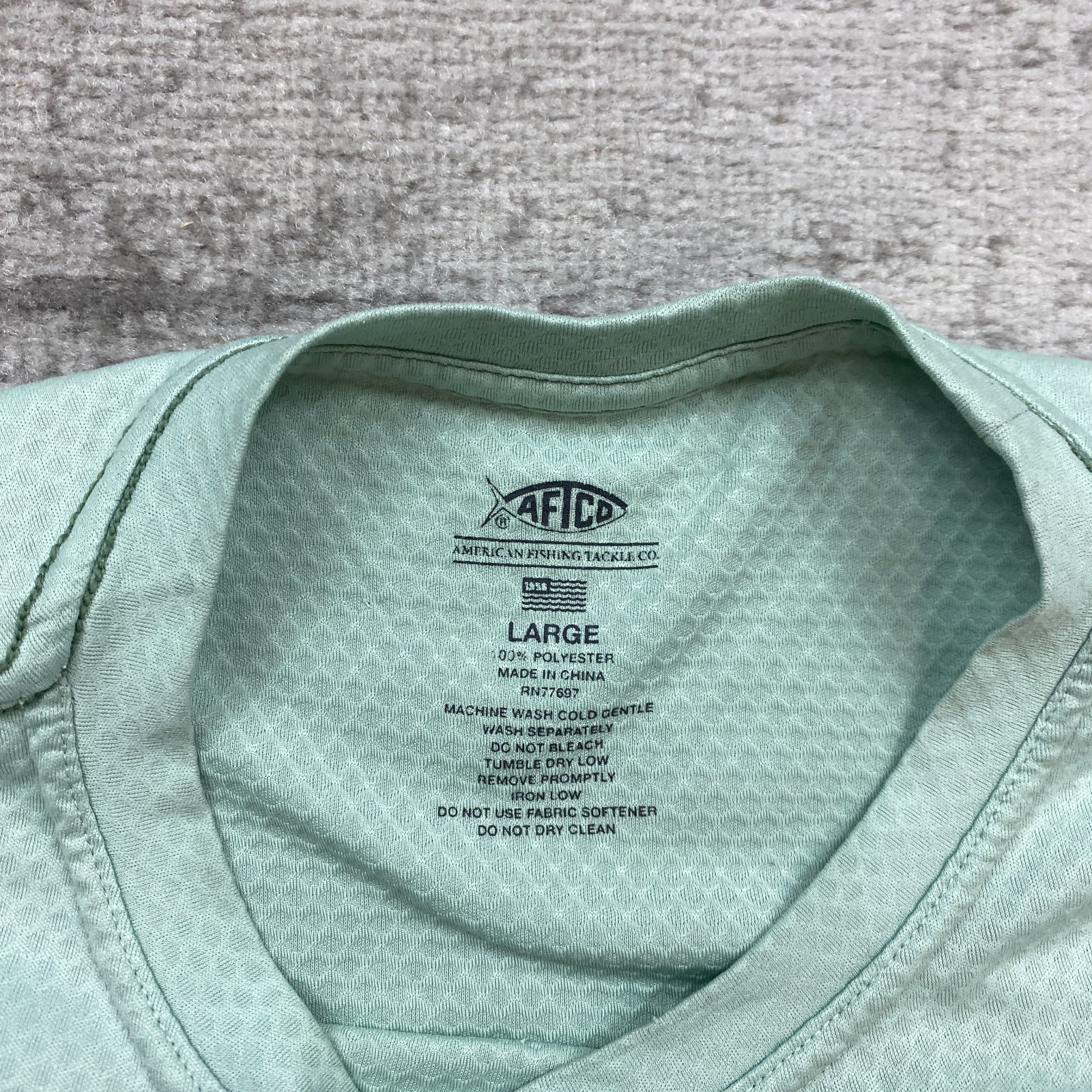 Aftco Shirt Large Green Performance Camp Fishing Hike Boat Shark Outdoors Mens gallery