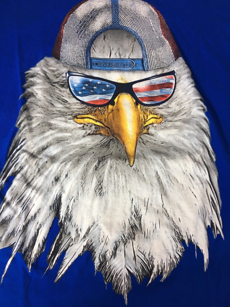 Bald Eagle Trucker Hat Sunglasses Red White Blue America USA T Shirt Sz M EUC