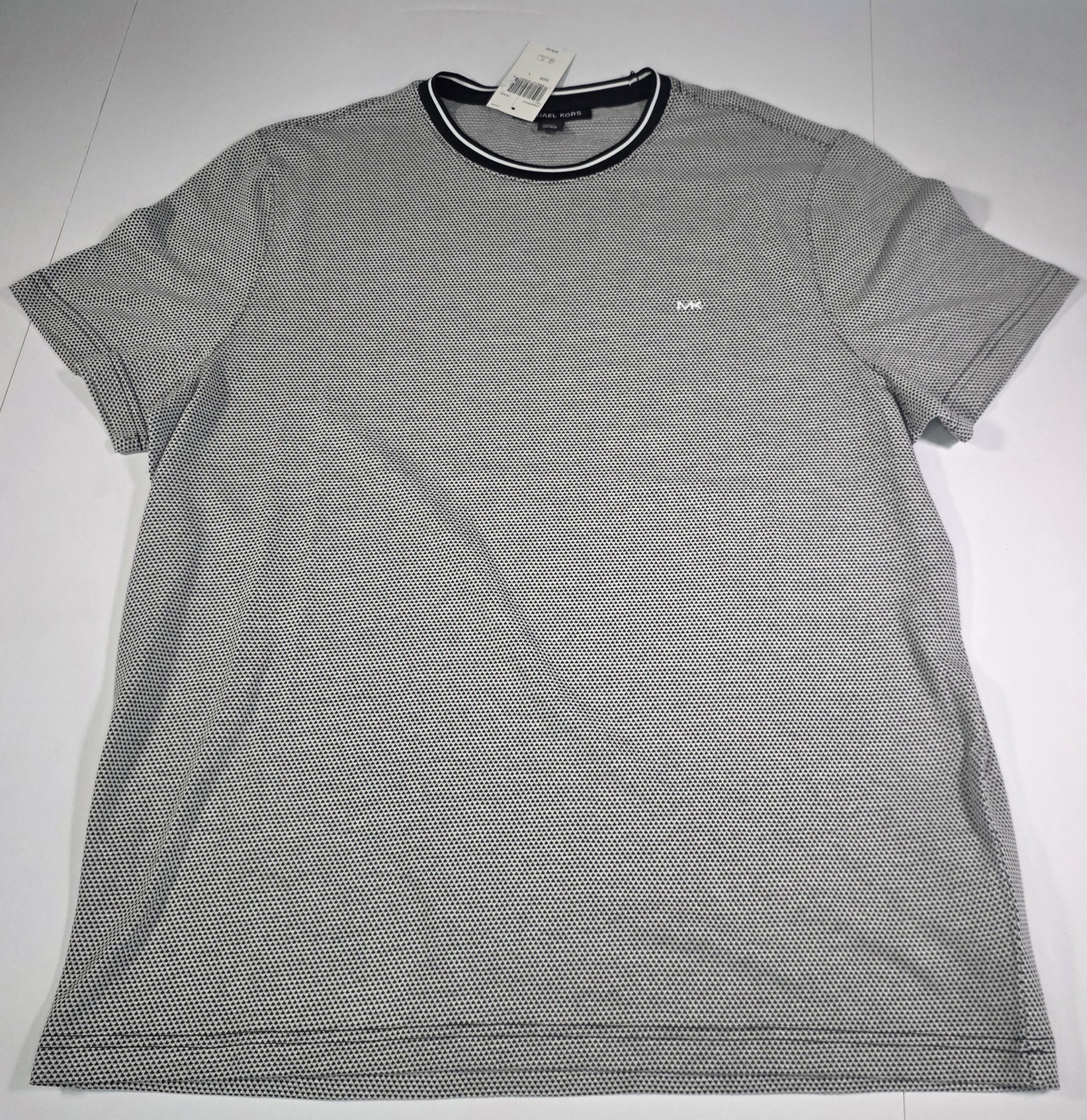 Men Large White/Blck Michael Kors SHRT SLV Ribbed Crew Neck Knitted T Shirt NWT gallery