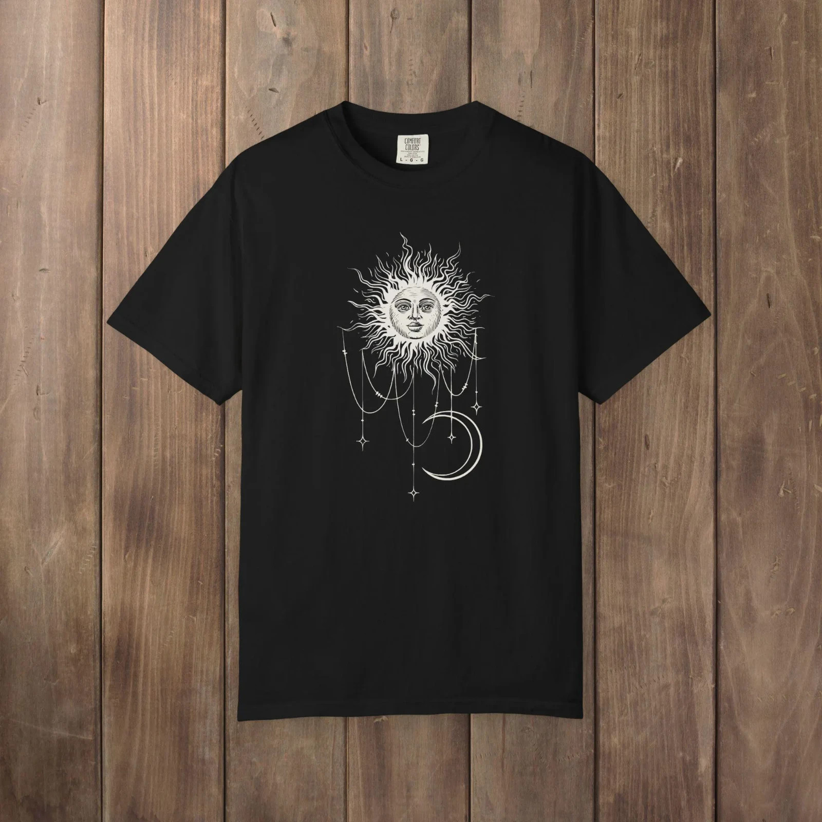 Widow's Bay Patricia's Shirt Celestial Sun Crescent Moon BOHO Comfort Colors Tee gallery