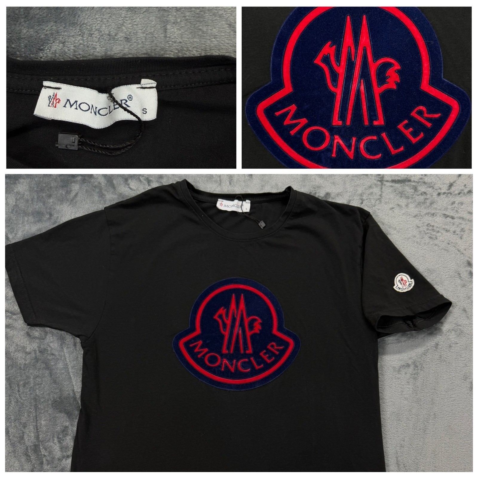 Moncler Mens Large Logo Patch T-Shirt Black Short Sleeve Crewneck Tee Size S gallery