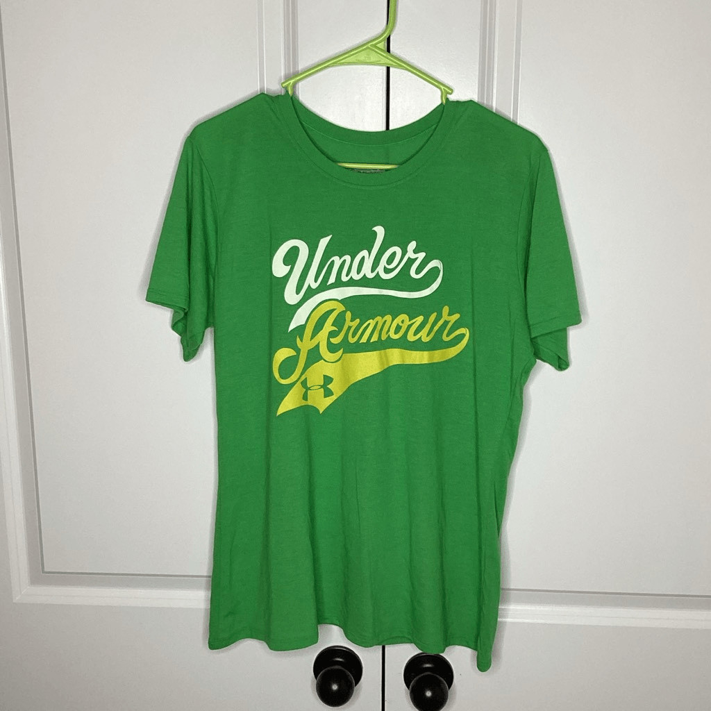 Mens Under Armour Semi-fitted tee shirt Large Green/white/gold gallery