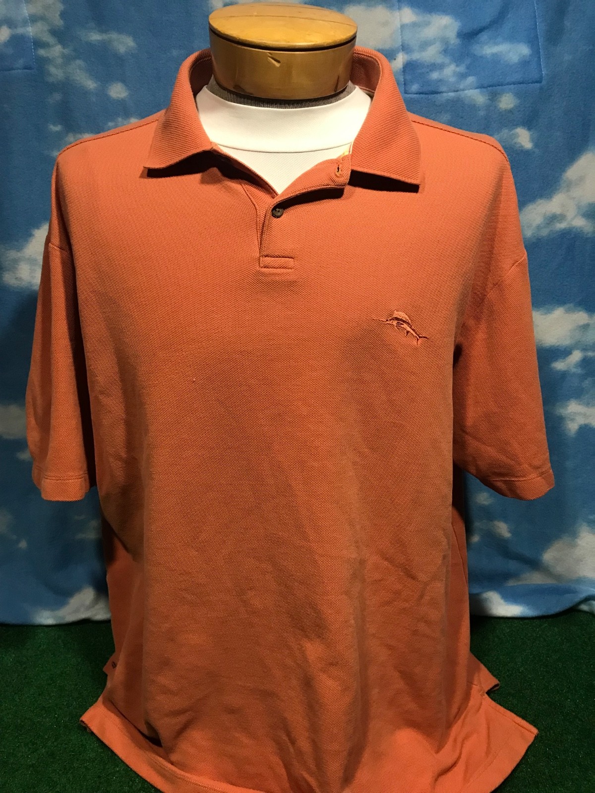 Tommy Bahama Polo shirt XL Salmon Orange Buttons cotton poly blend c33 gallery