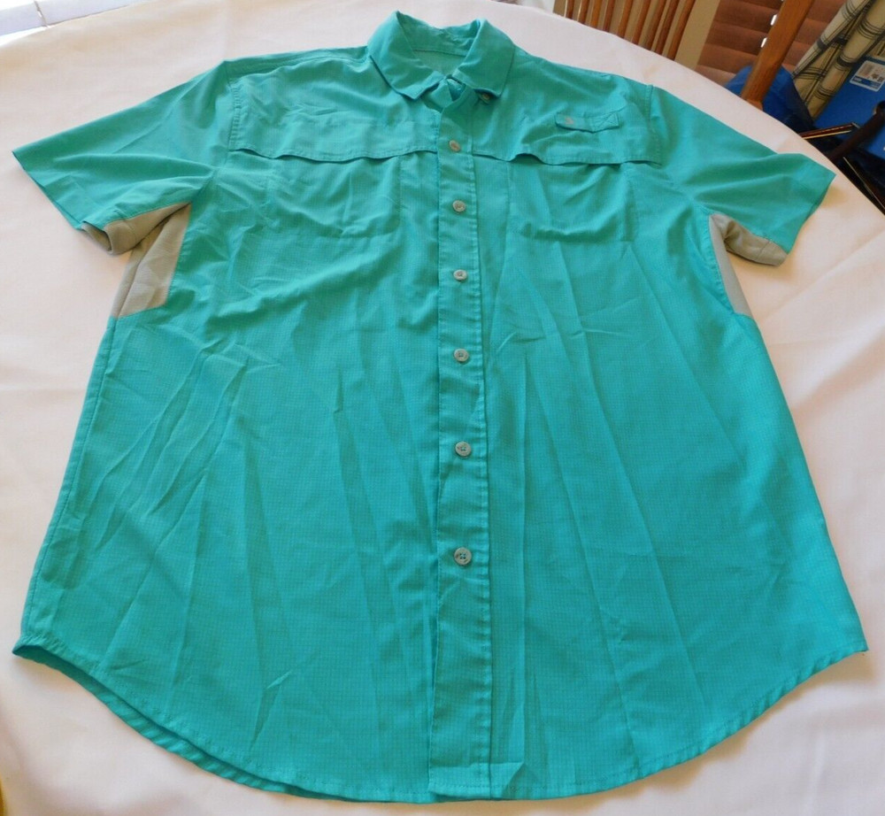 Reel Legends Performance Men’s Short Sleeve Button Up Shirt Size See Measurement