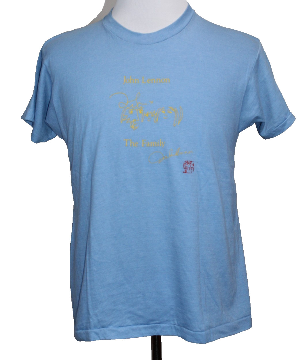 Vintage John Lennon “Bag One” Art Tee Sketch T-Shirt Blue Small USA 70s Beatles gallery