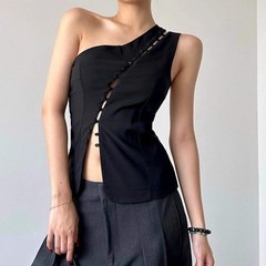 Cryptographic Elegant Asymmetrical Top with Hook and Eye Fashion Sexy Cut Out Ba