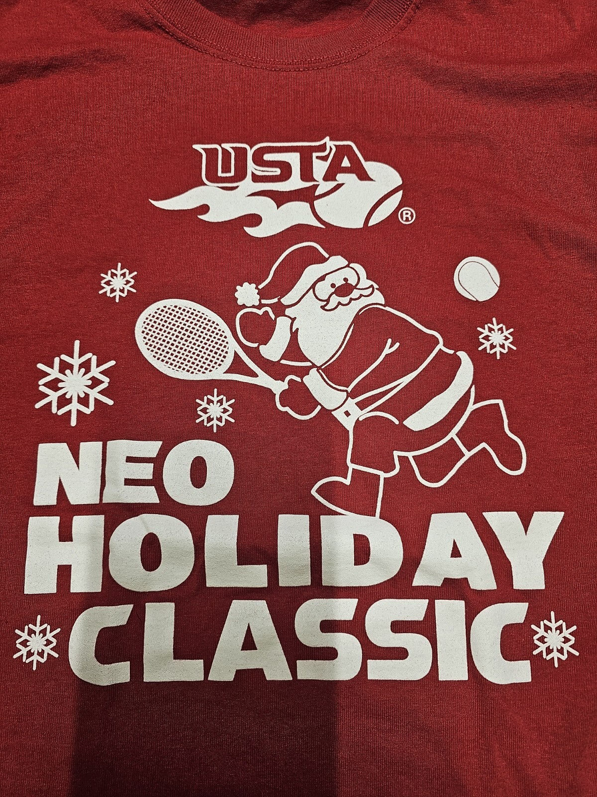 USTA NEO Holiday Tennis Classic Unisex Red Ling Sleeve T-shirt Size S
