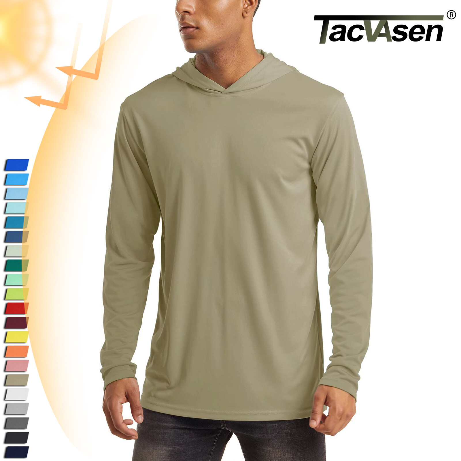 UPF50+ Skin Sun Protection T-Shirts Men’s Long Sleeve Performance Casual Hoodie