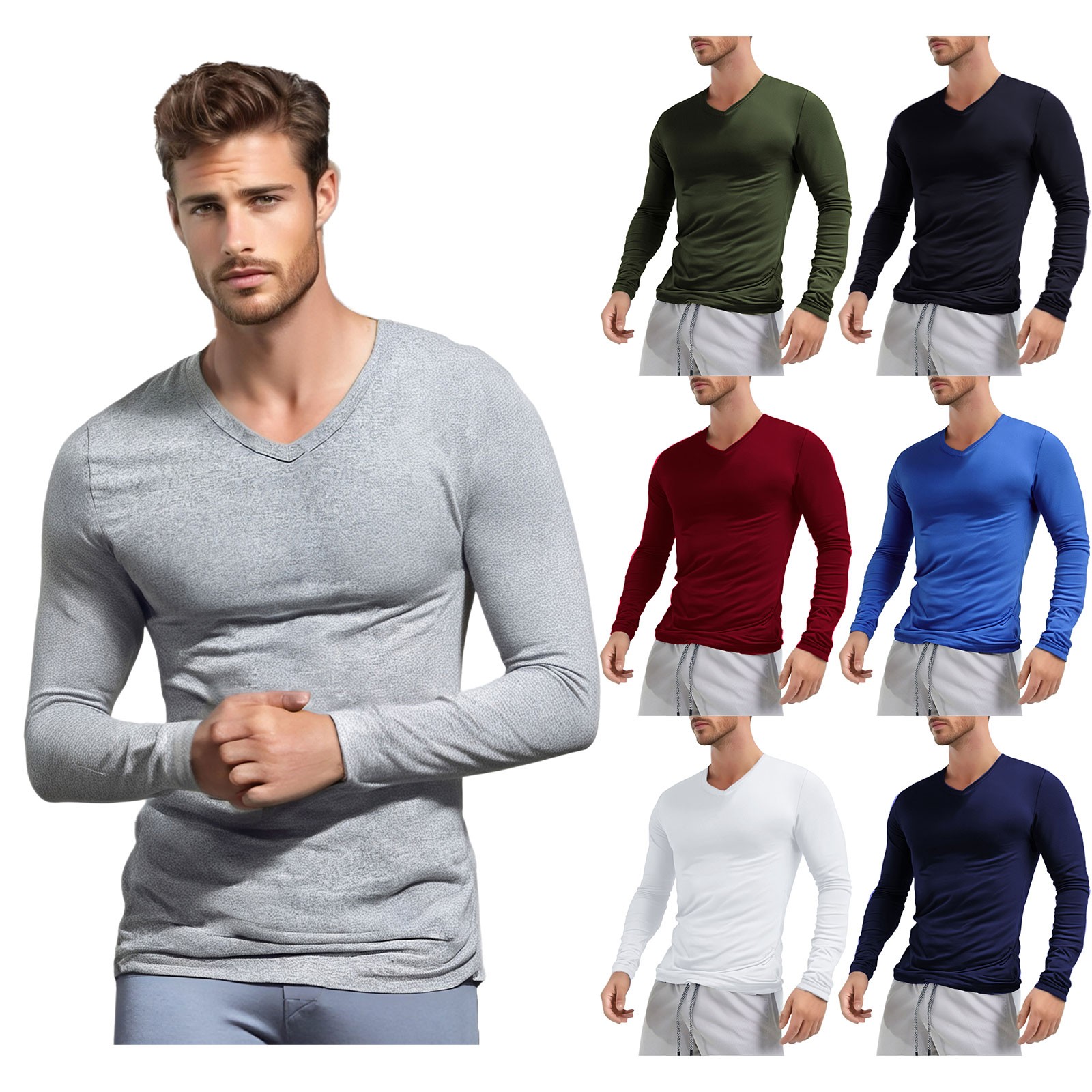Men Long Sleeves Crew Neck Thermal Slim Fit Undershirt Base Layer Pullover Shirt gallery