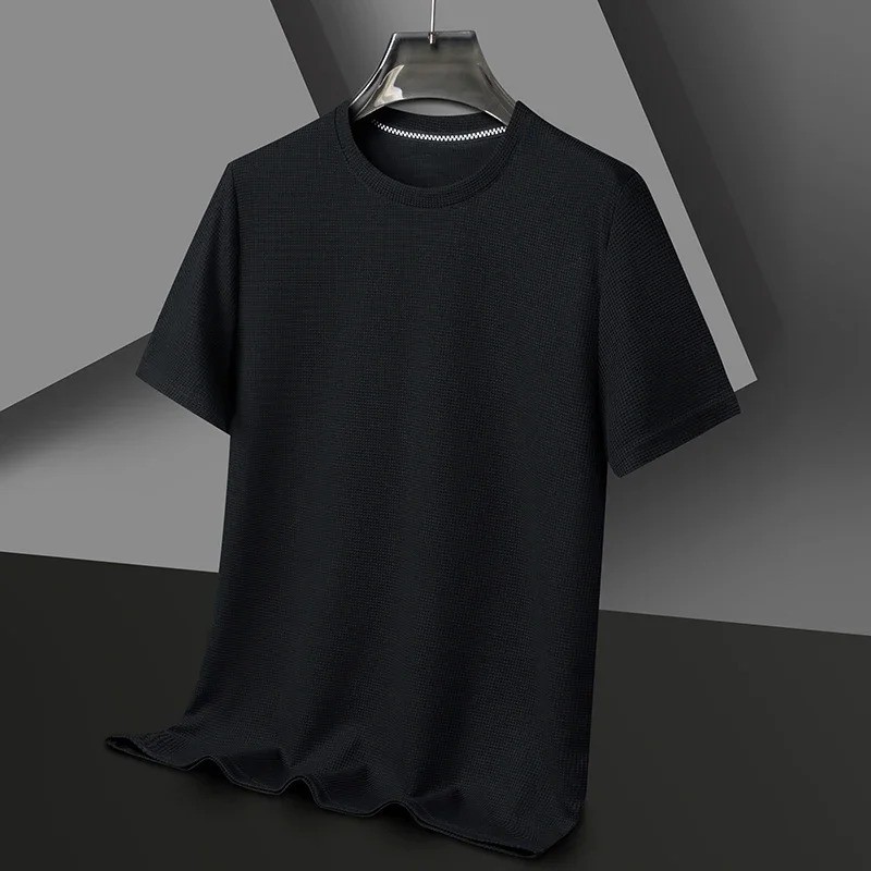 New Summer Waffle Round Neck Short Sleeved T-shirt for Men's Short Sleeved Top gallery