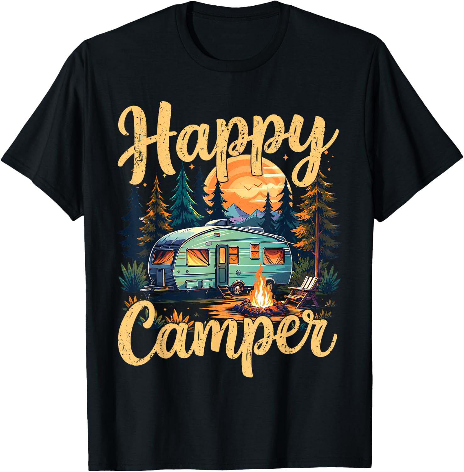 Happy Camper Funny Camping Campfire Toddler Boy Men Women T-Shirt