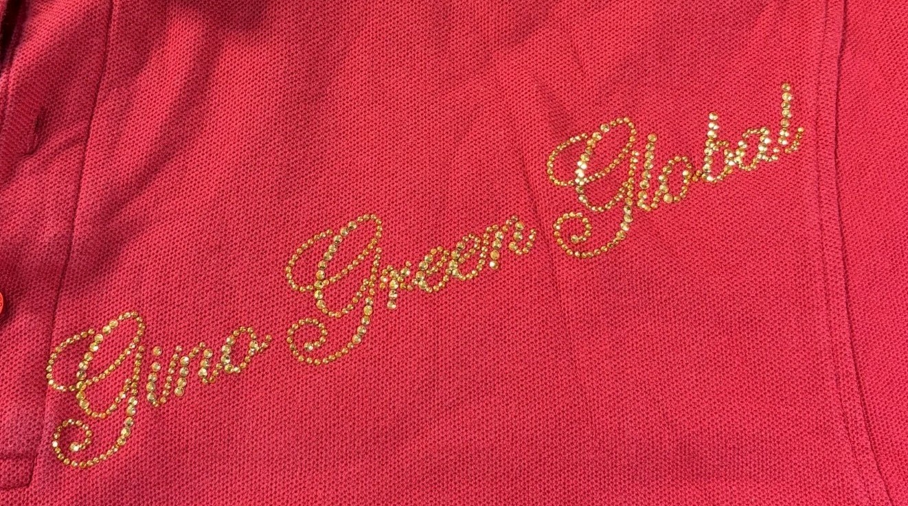 Gino Green Global Red Polo Y2K grail 999 Vintage Rhinestones Size XL gallery