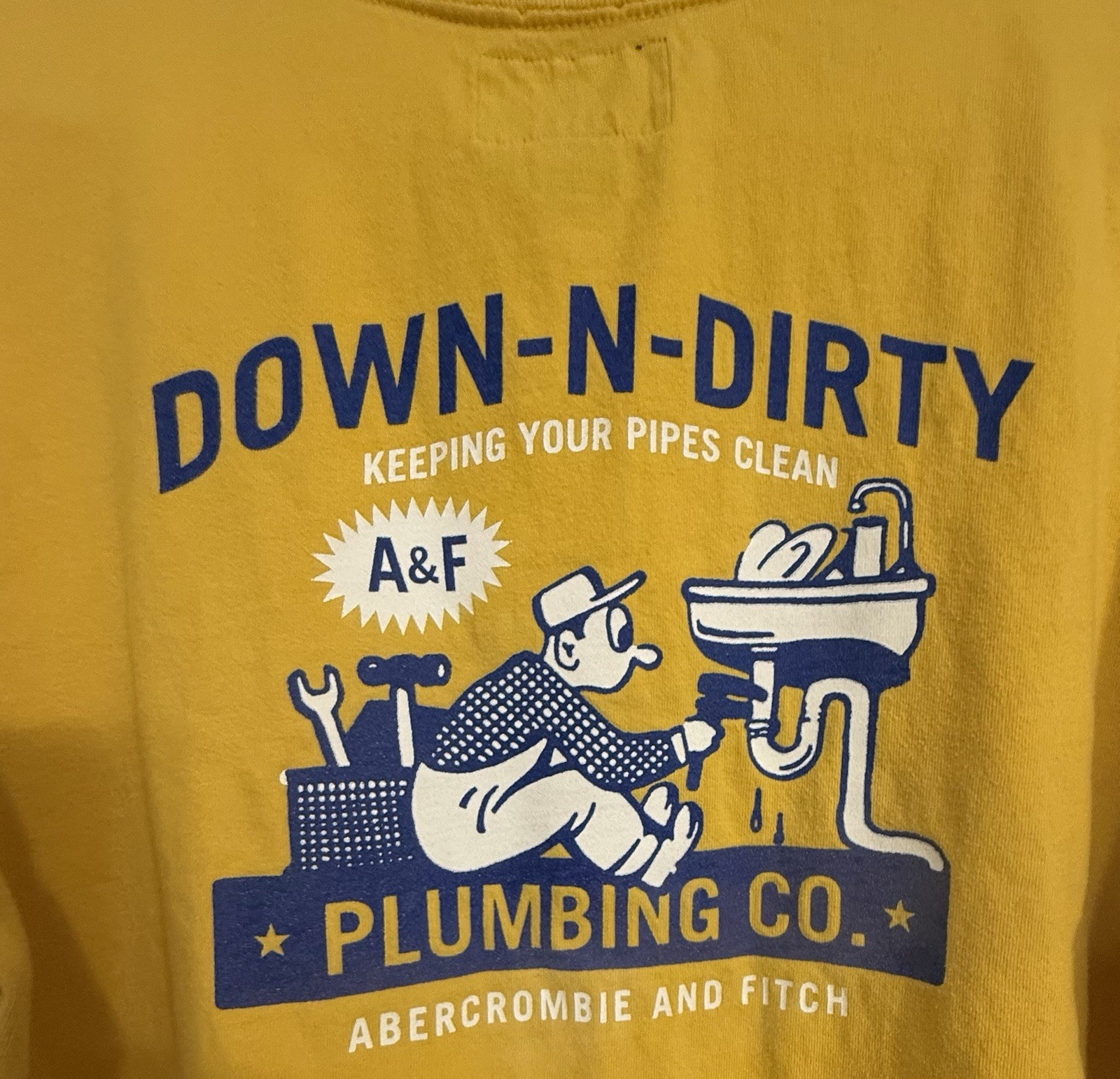 Abercrombie Fitch A&F Vintage Y2K (Down N Dirty) Tee Shirt 🥚Yolk Yellow XL🟡🔵 gallery