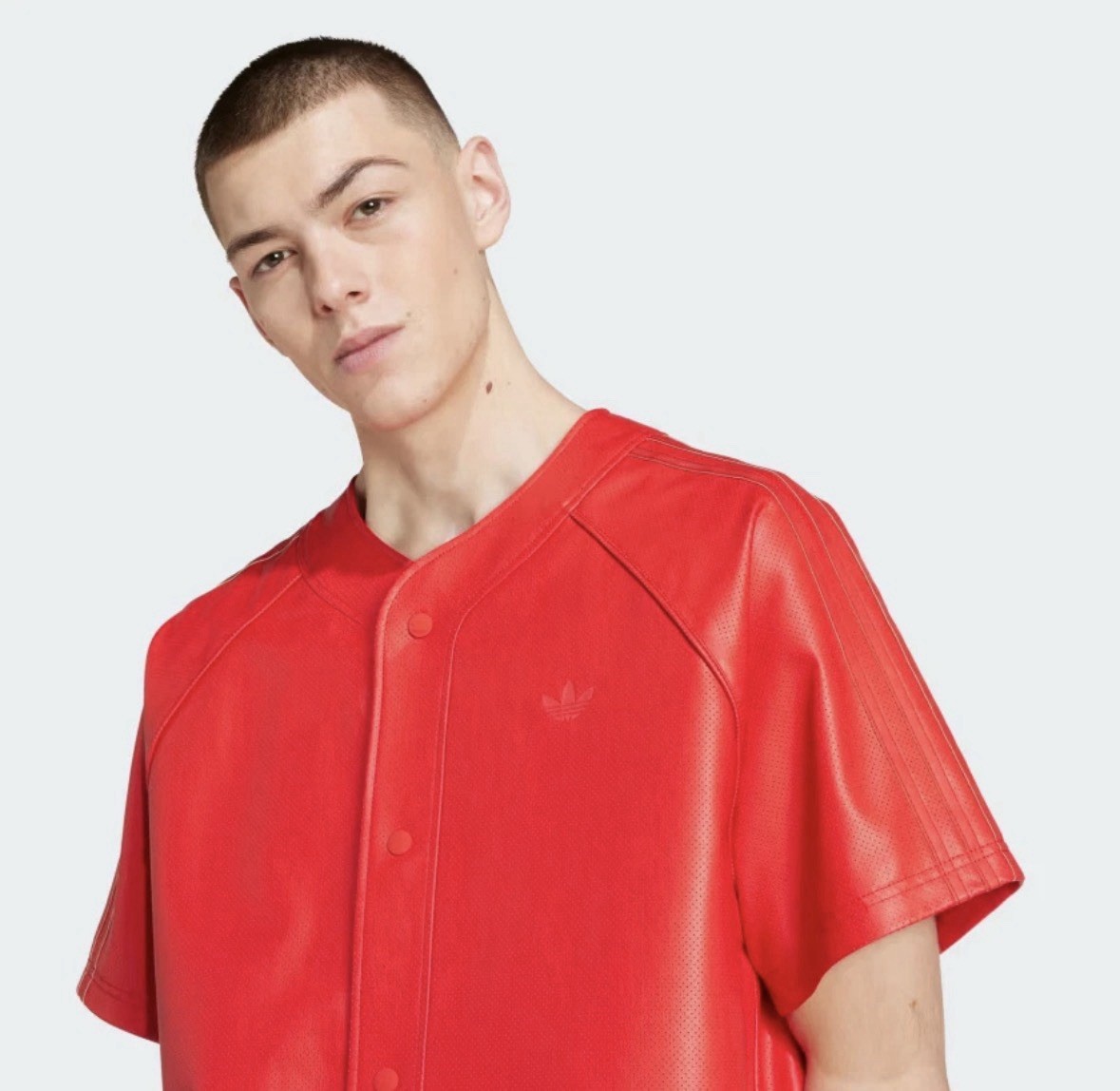 ADIDAS Originals MENS FAUX LEATHER Baseball Jersey Scarlet Red SIZE LARGE gallery