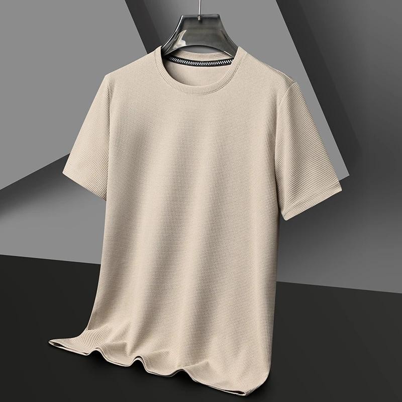 Mens Knitted O-neck Breathable Thin Cashmer Short Sleeve Tee Solid Color Tops gallery