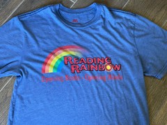 Vintage Blue Reading Rainbow Graphic T-shirt Rare Opening Books Opening Minds