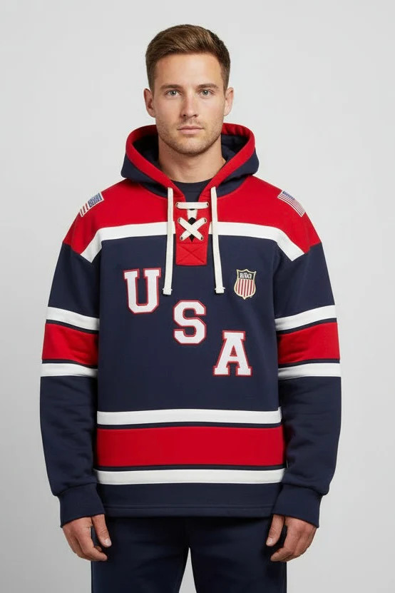 USA Hockey Logo Lace Cotton Embroidered Hoodie gallery
