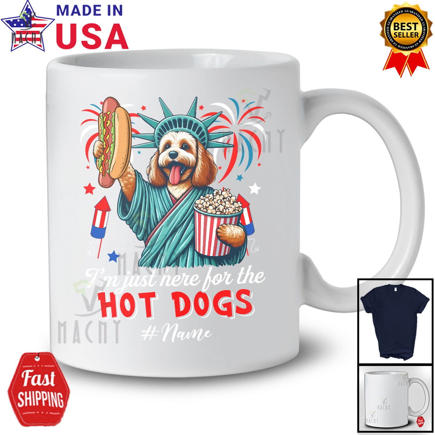 Custom Name Just Here For The Hot Dogs; Proud Cockapoo Liberty Patriotic T-Shirt gallery