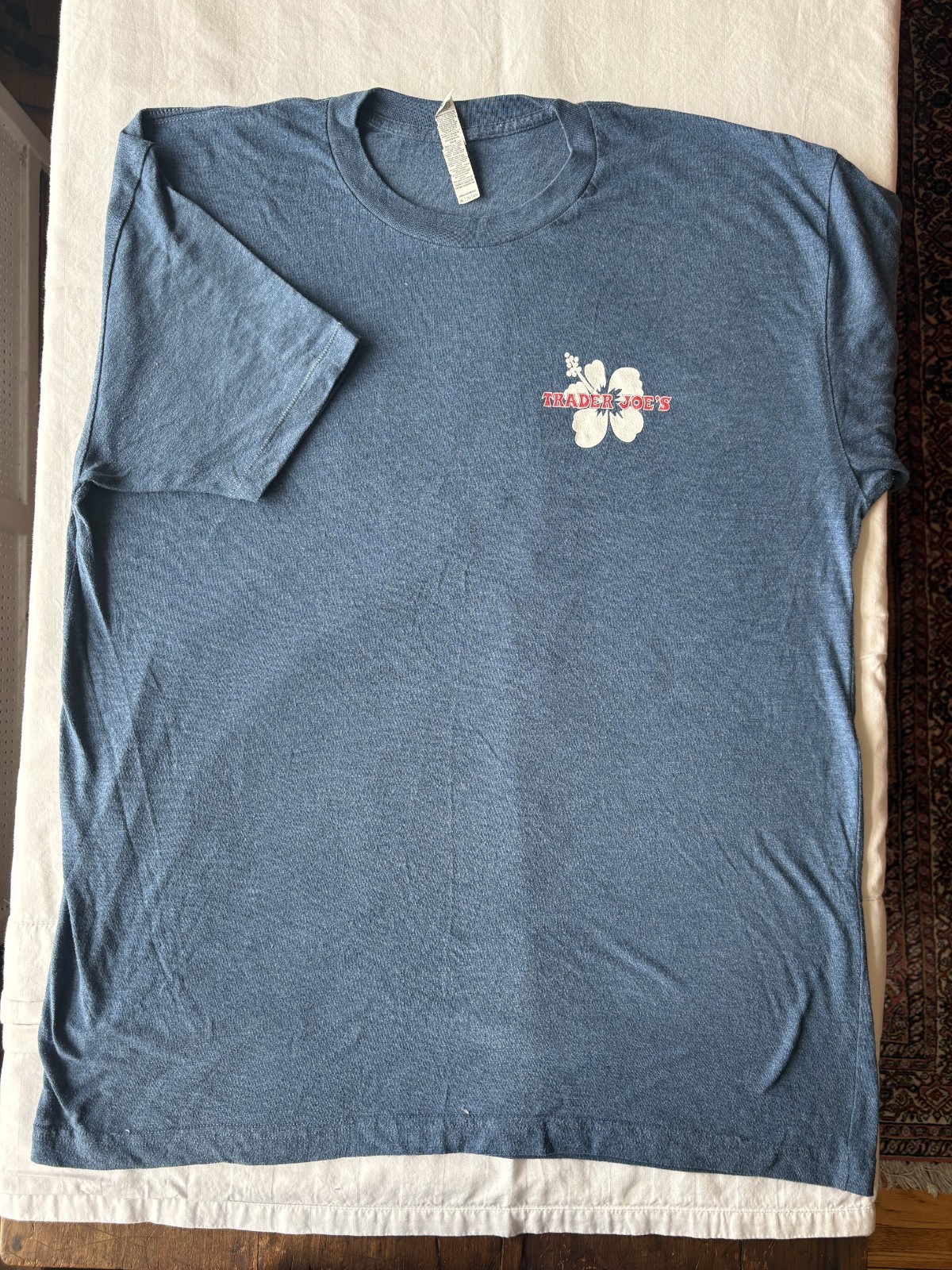 Trader Joe's Employee Crew Shirt Blue Hibiscus Logo XL Tri Blend Graphic Tee gallery