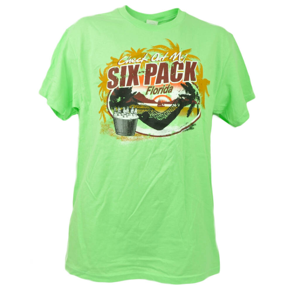 Check Out My Six Pack Florida Neon Green Tshirt Tee Beach Vacation Crew Neck
