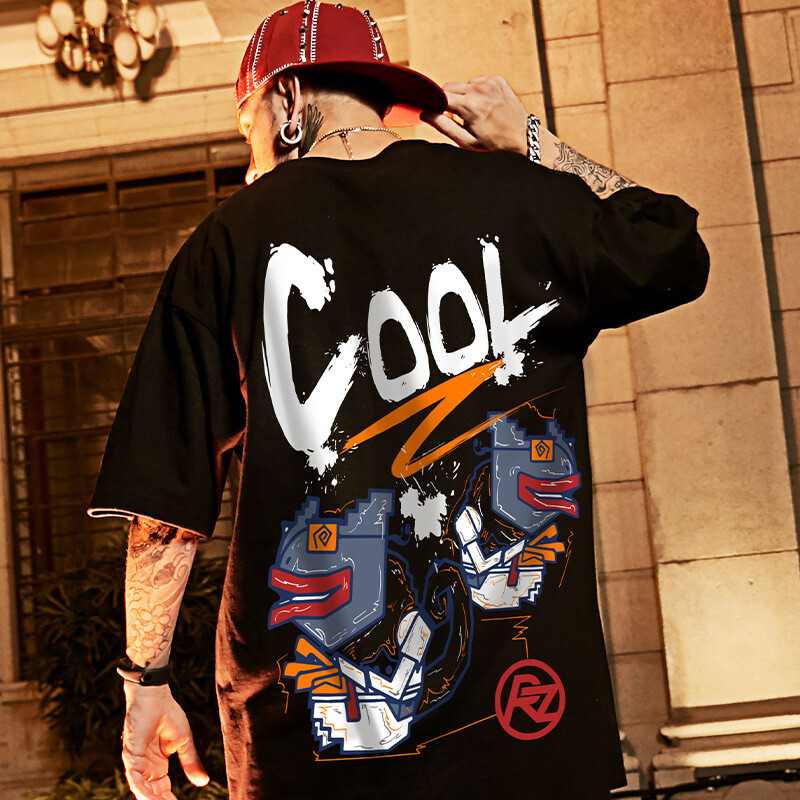 Men's Summer Casual Streetwear Drop Shoulder Baggy Loose T-Shirt Hip Pop Tee gallery
