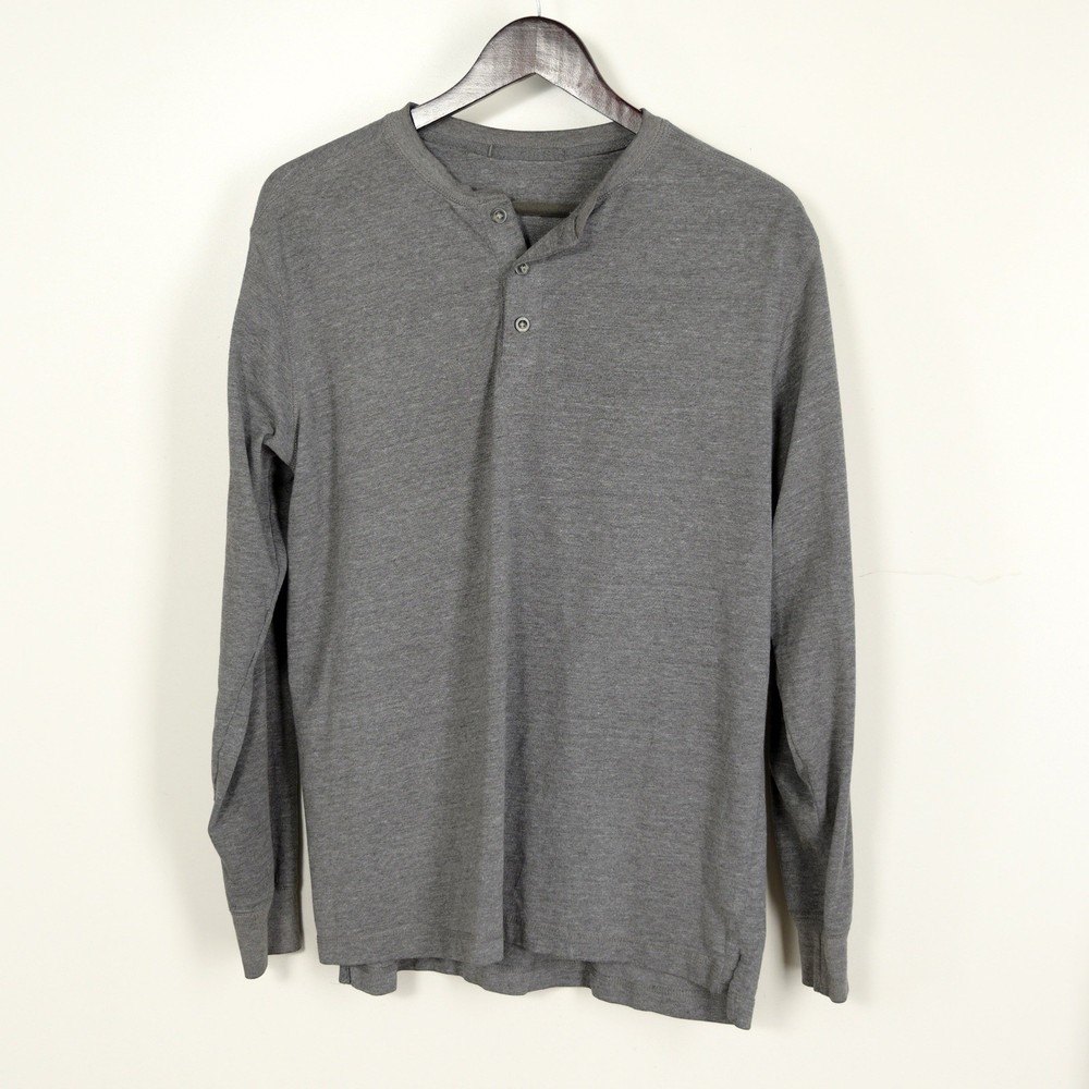 Men’s XL Gray Knit 3-Button Long Sleeve Casual Pullover Henley Shirt