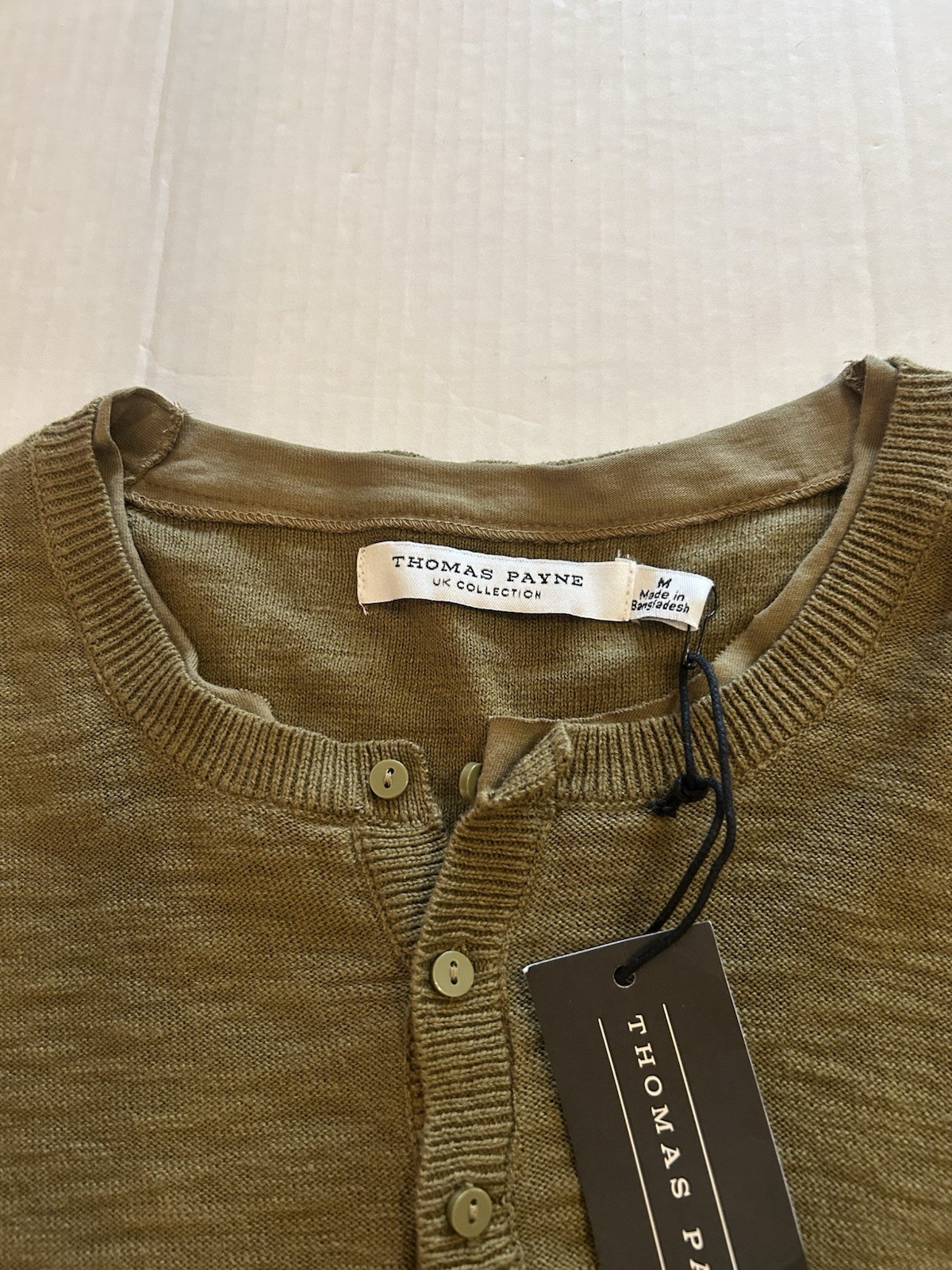 NWT Thomas Payne Mens Sz Medium Henley Sweater Shirt Olive Green 100% Cotton gallery