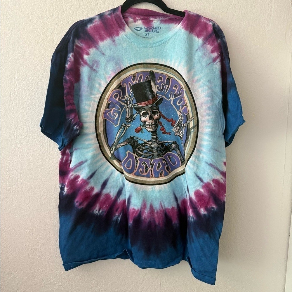 Vintage 1999 Grateful Dead TShirt XL Tie Dye Liquid Blue Queen of Spades 2 Side gallery