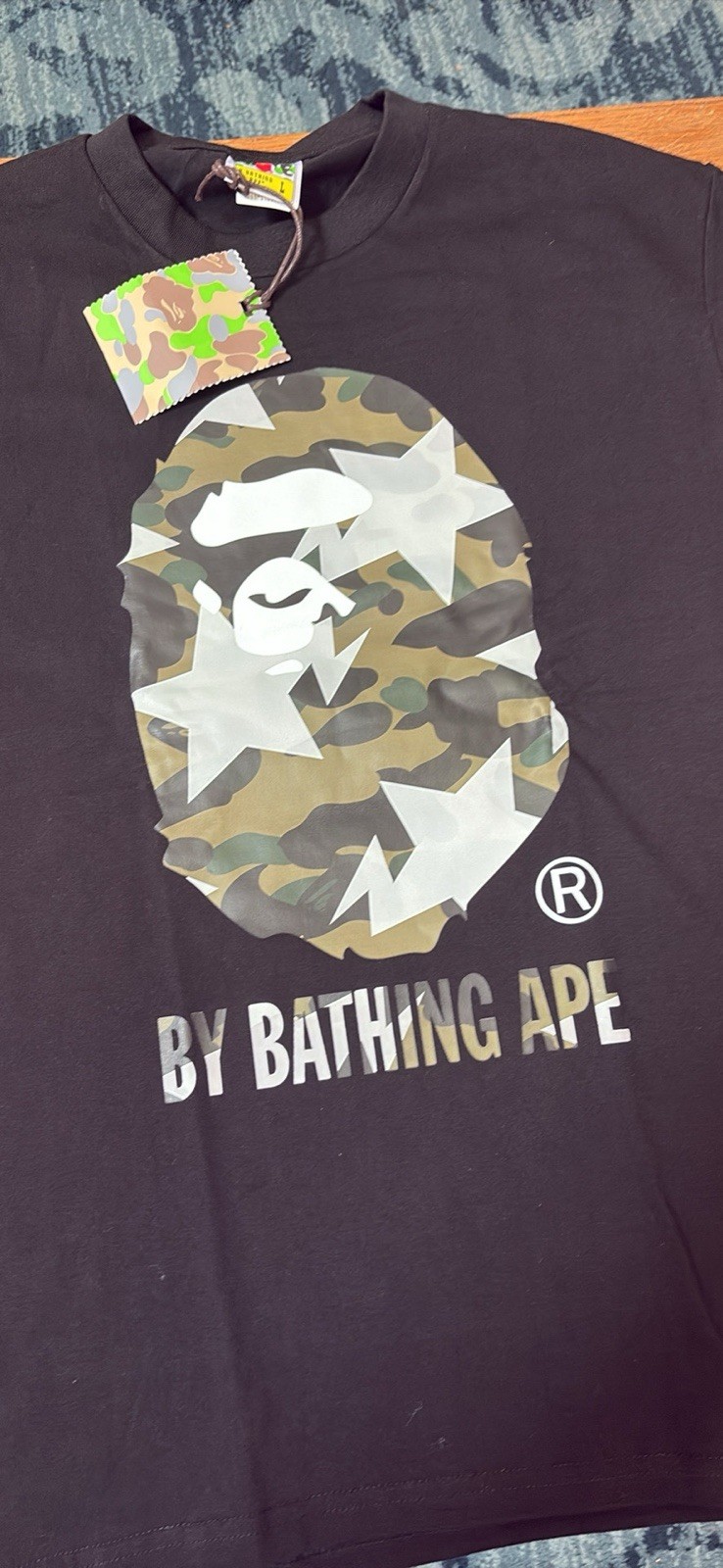 A Bathing Ape BAPE Men's Black Graphic Logo Crew Neck Short Sleeve T-Shirt L gallery