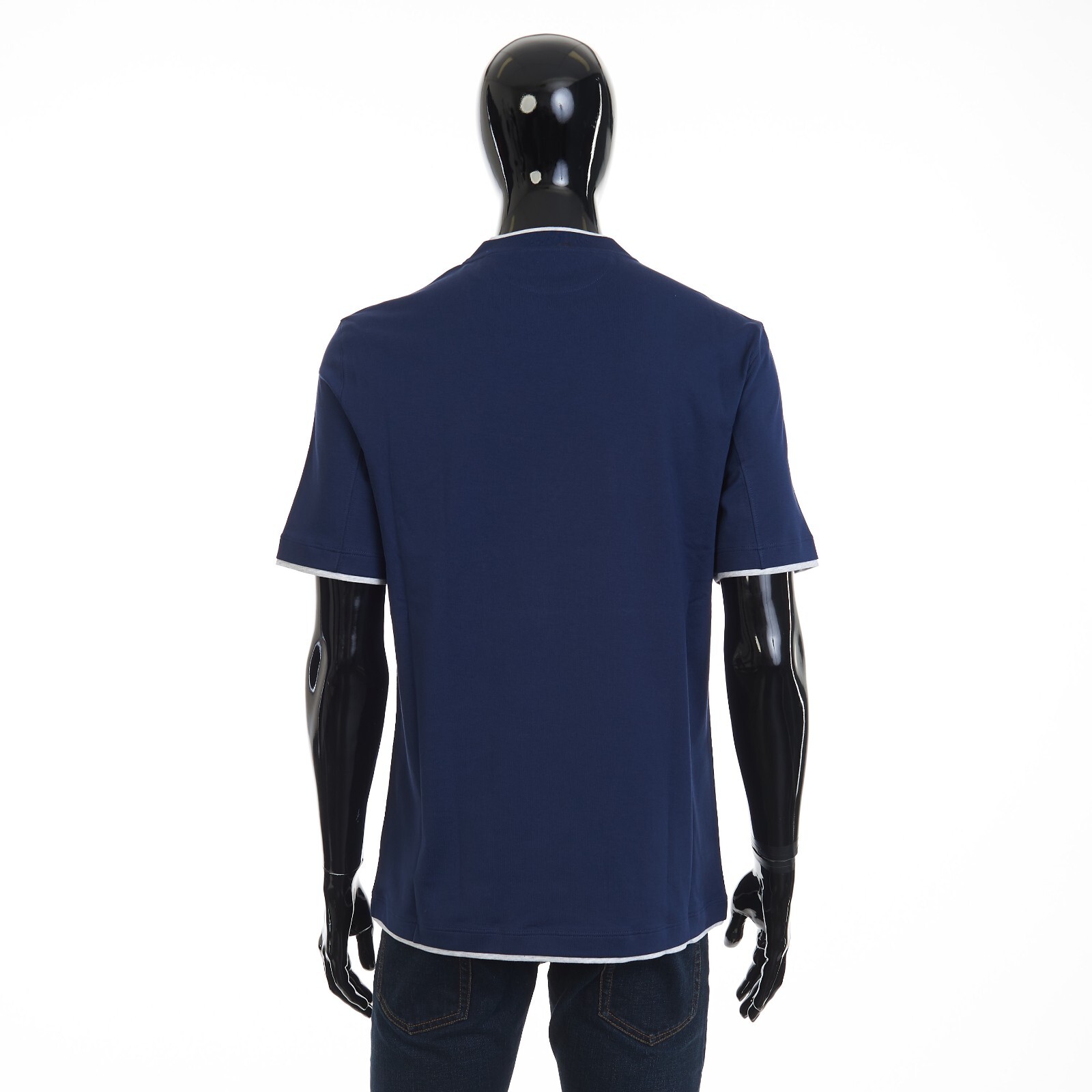 BRUNELLO CUCINELLI 550$ Crewneck Tshirt - Faux Layering, Dark Blue Cotton Jersey gallery