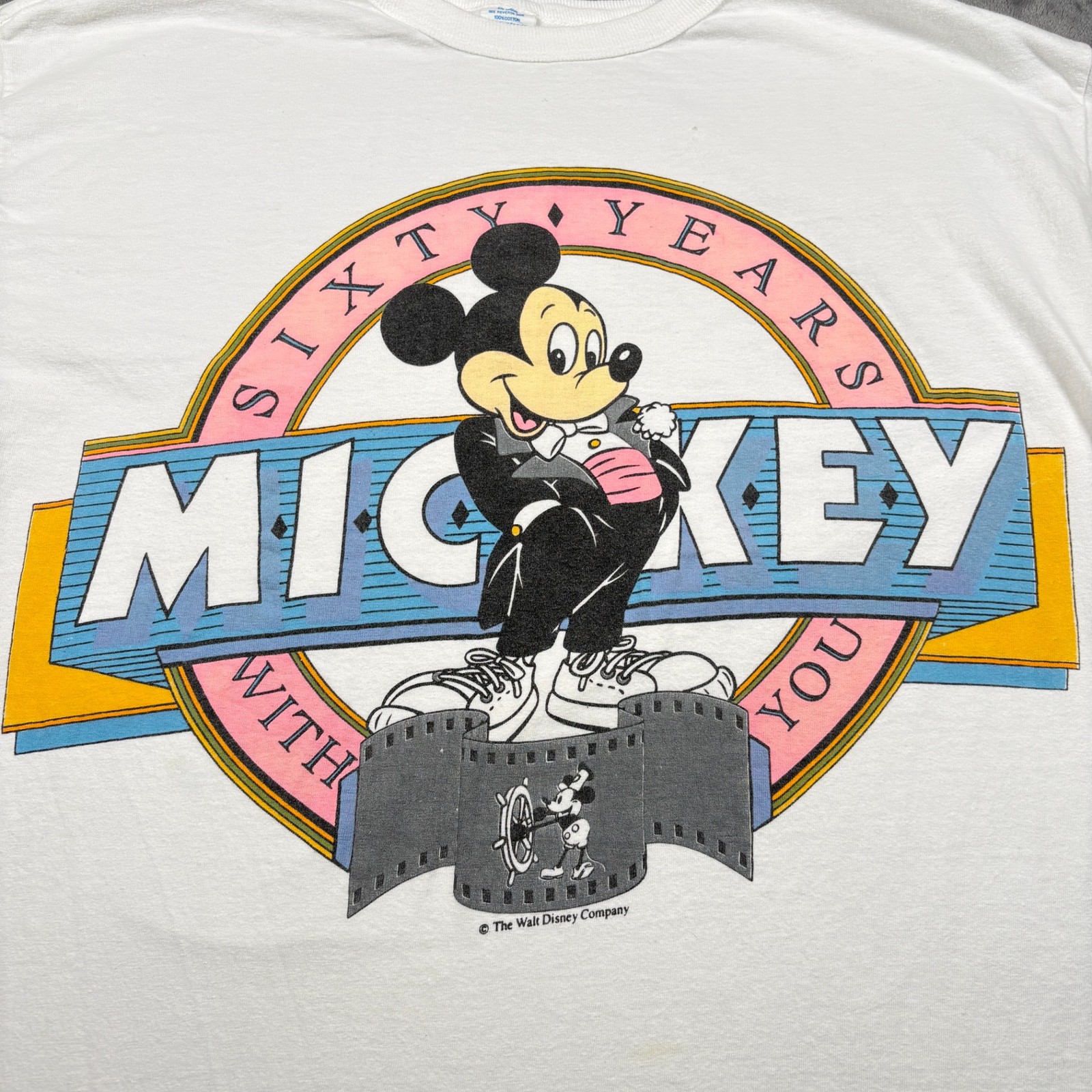 Vintage 90s T-Shirt Mens OSFA Disney Mickey Mouse Sixty Years With You Crew Neck gallery