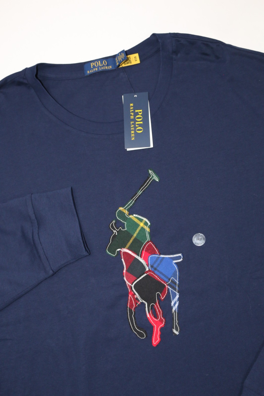 Polo Ralph Lauren Men's Long Sleeve Plaid Patchwork Big PONY Shirt Navy 3LT gallery