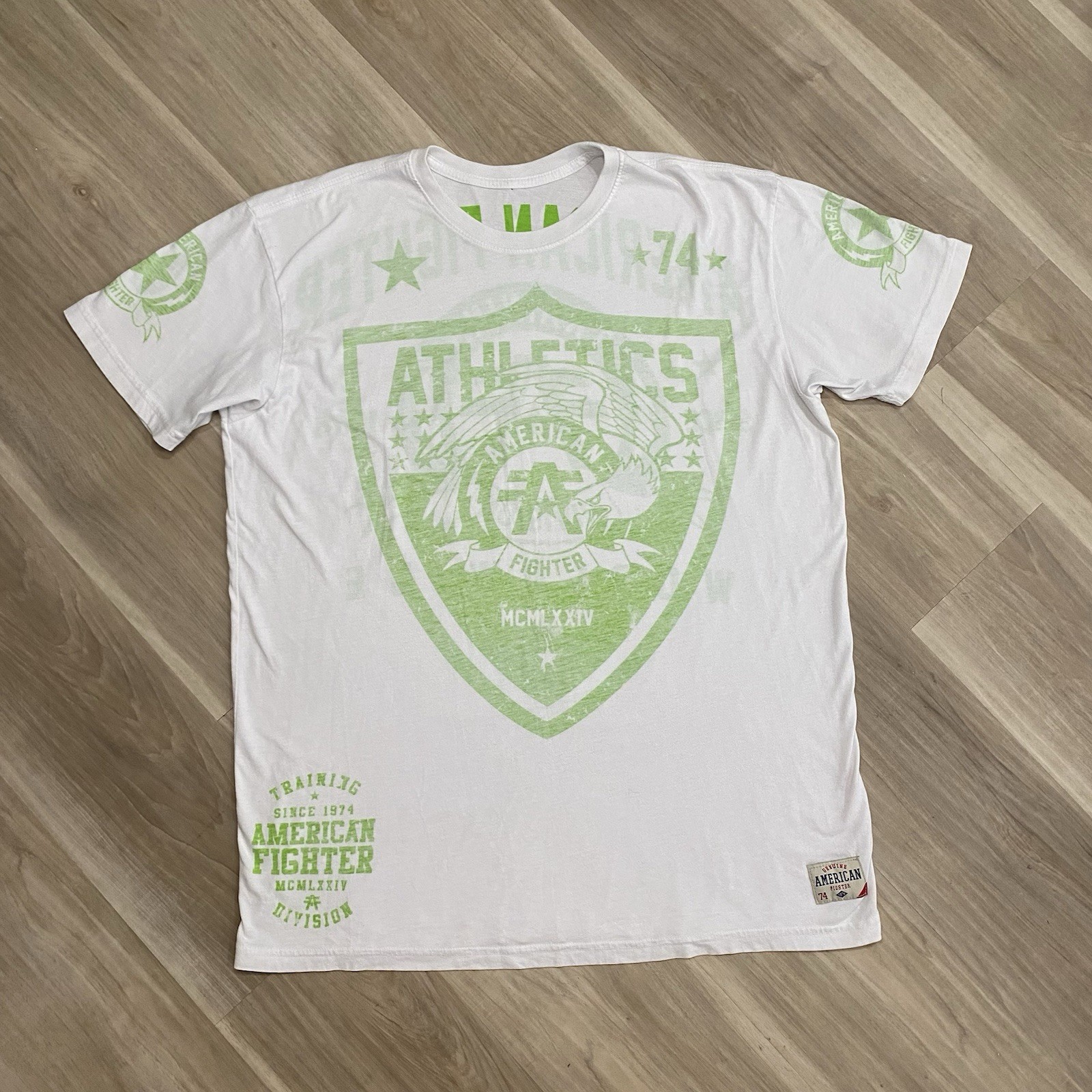 American Fighter Shirt Mens XXL White Lime Green Athletics Graphic Tee MMA