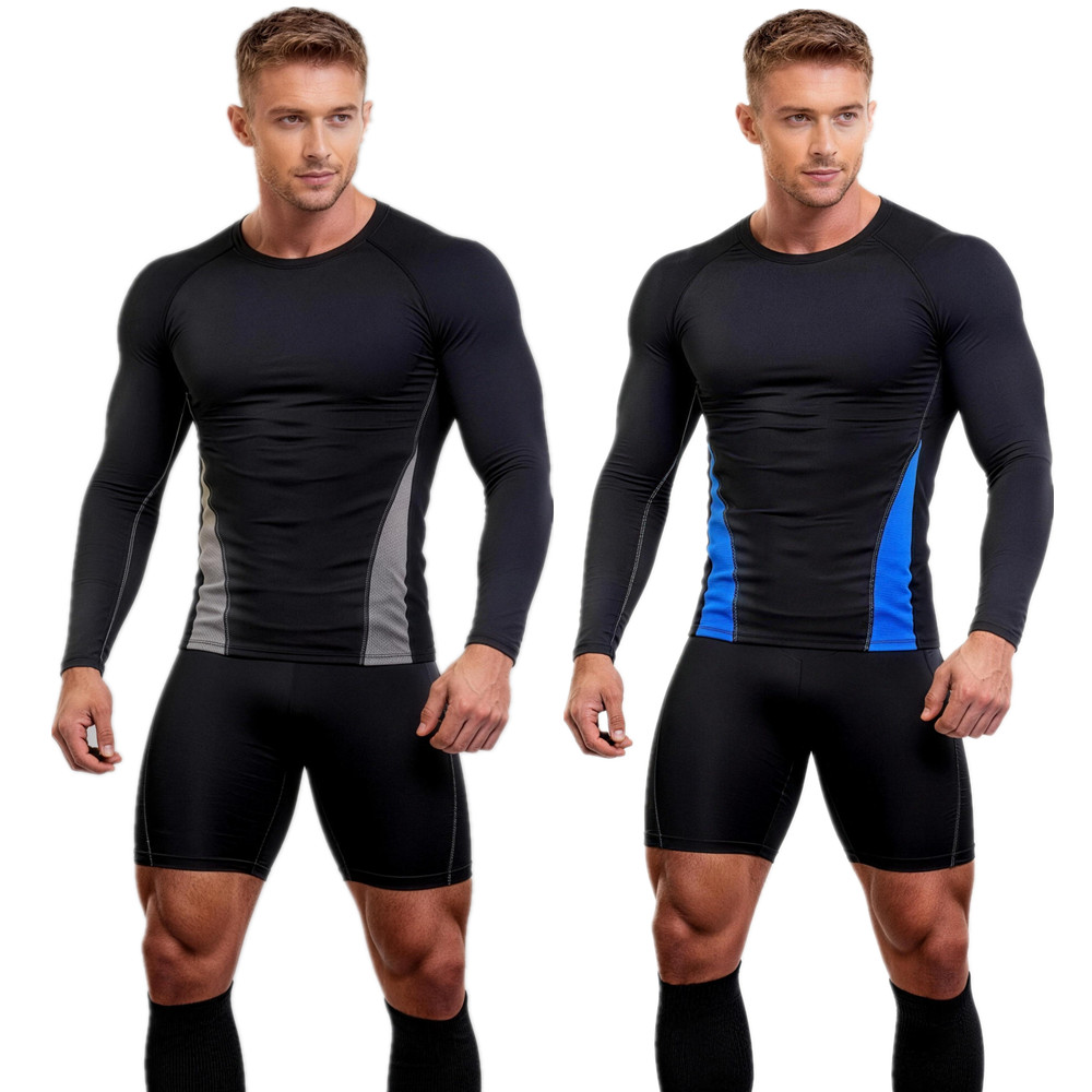 2 Packs Athletic Long Sleeve Compression Shirts Dry Fit Sports Gym Shirts Blue