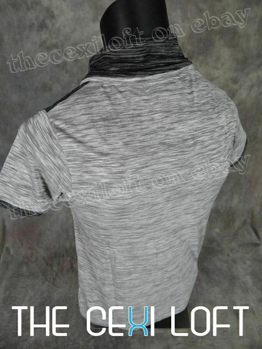 Mens Big Collar T-Shirt Grey Faux Leather Crest SLIM FIT Designer Short Sleeve gallery