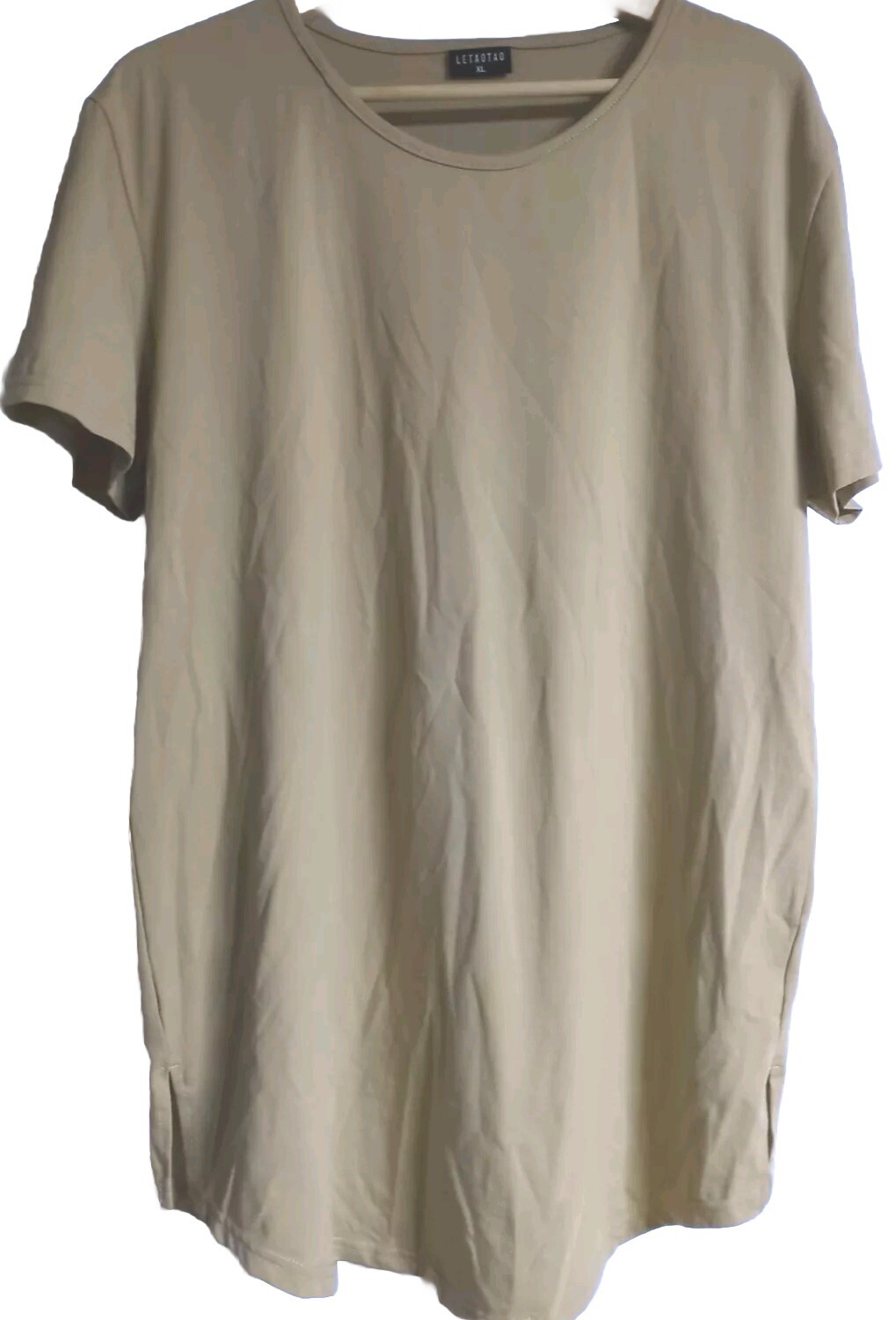 Letaotao Men’s XL Khaki Beige T-Shirt Longer Style Short Sleeve Pull On Casual gallery