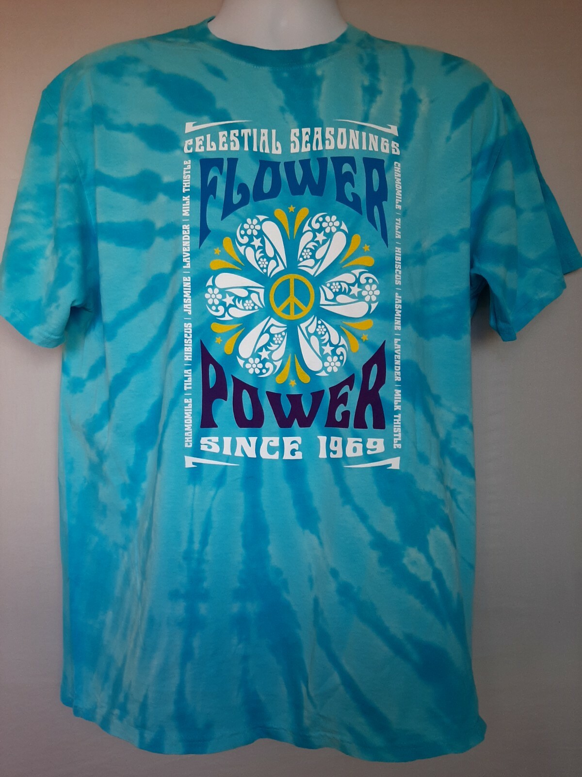 CELESTIAL SEASONINGS TEA "Flower Power" Tie-dyed T-Shirt, NEW w/Tags 100% Cotton gallery