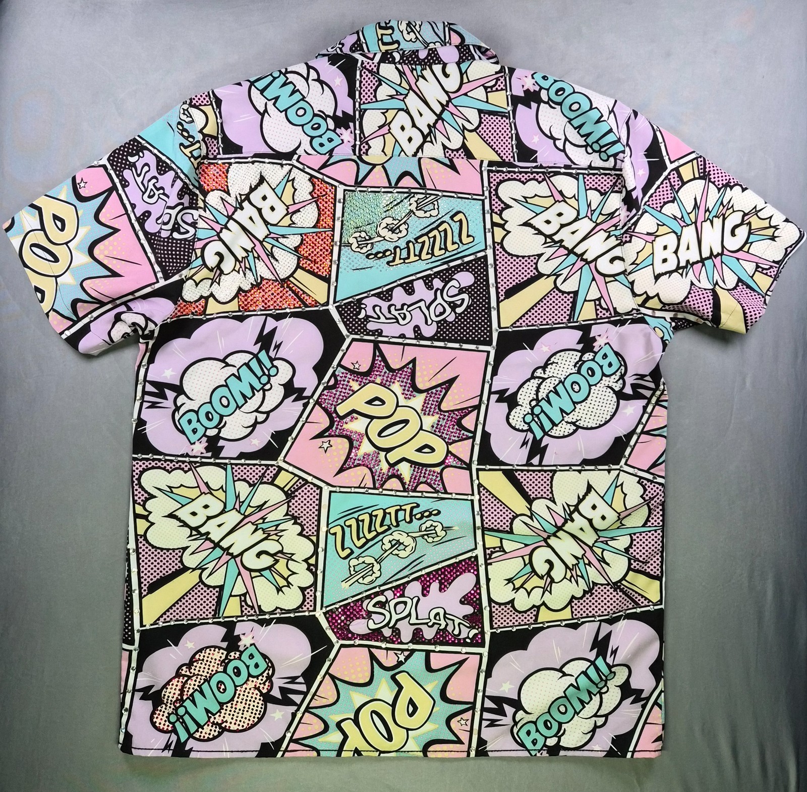 NWOT OH SNAP MENS SHIRT COMIC RHINESTONE STRETCH L MULTICOLOR - RAVE DANCE PARTY gallery