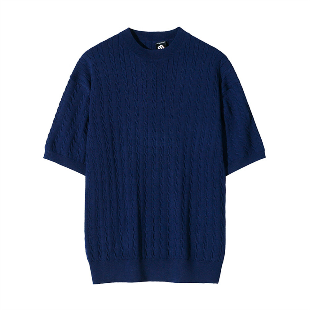 Men's Knitted Short Sleeve T-Shirt Classic Casual Slim Round Neck Shirts gallery