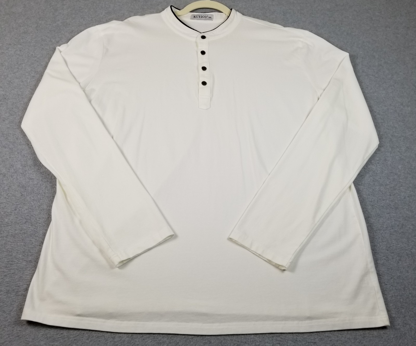 Kuyigo Henley Shirt Men’s 2XL XXL White Long Sleeves Band Collar Stretch Casual gallery