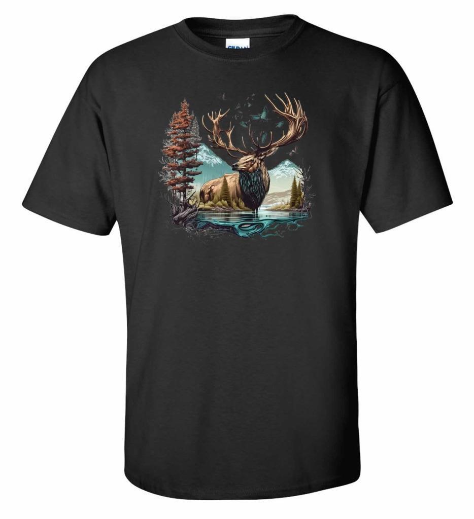 Wilderness Outdoor Nature Wildlife Lake Ducks Forest Mountains Elk T-Shirt gallery