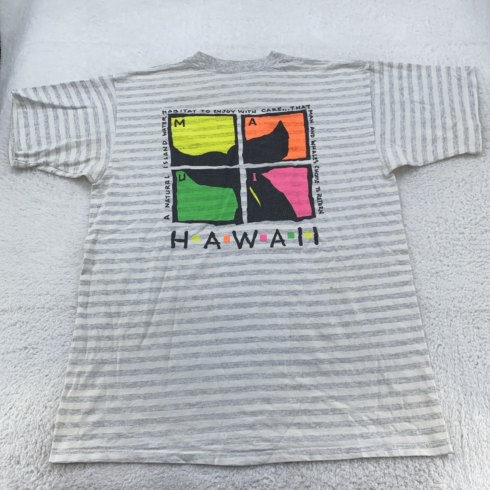 Vintage Maui Hawaii Whale Striped Shirt Mens Large Nature surf beach USA 90s Tee gallery