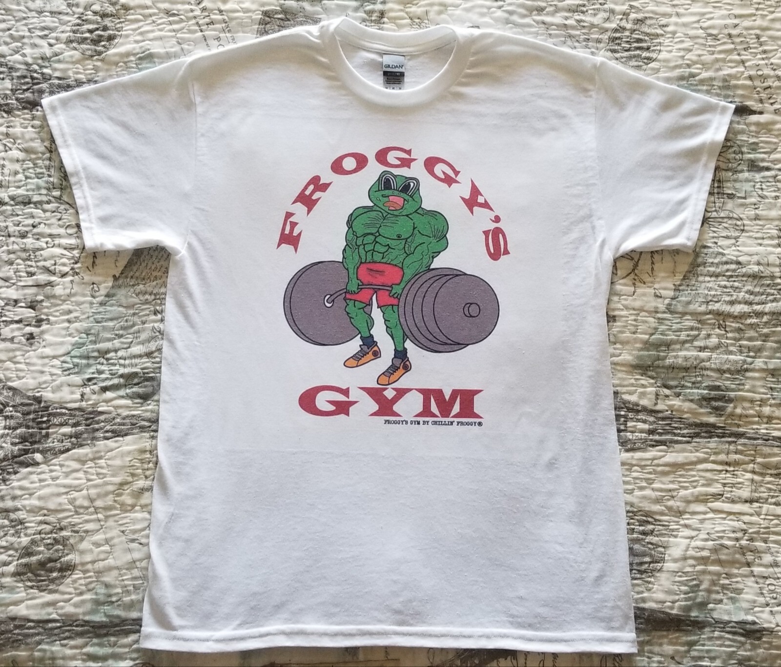 FROGGY'S GYM Workout Bodybuilding Exercise Old School Vintage Logo T-Shirt NEW gallery