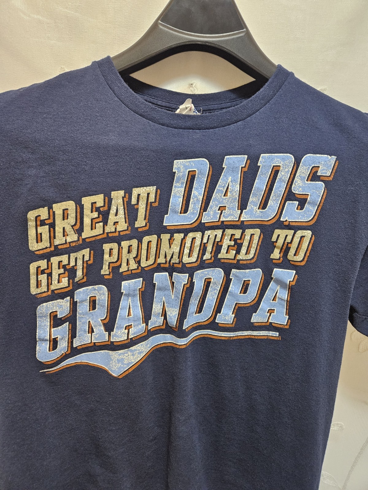 Gildan Mens Large Navy Blue Top Novelty Fathers Day Tribute Family Fits Like Med gallery