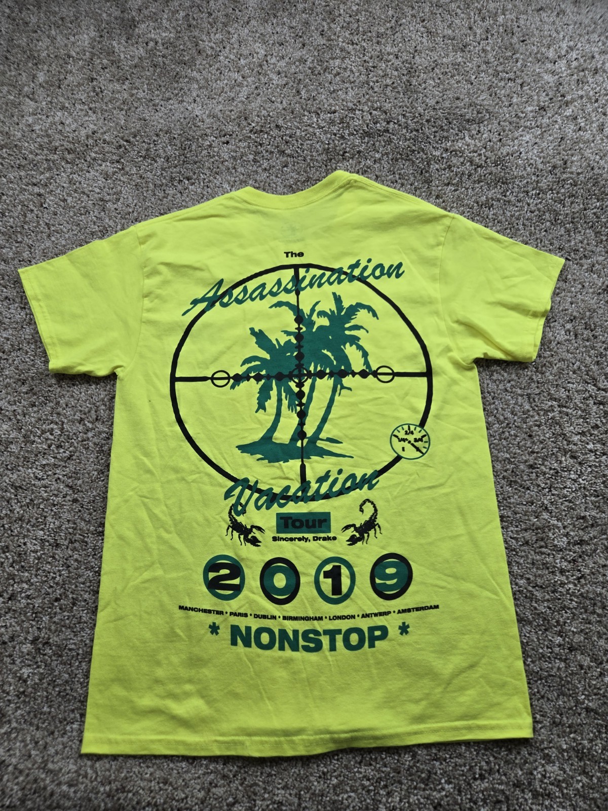 Drake ‘Assassination Vacation T-shirt Medium Neon Yellow 2019 World Tour