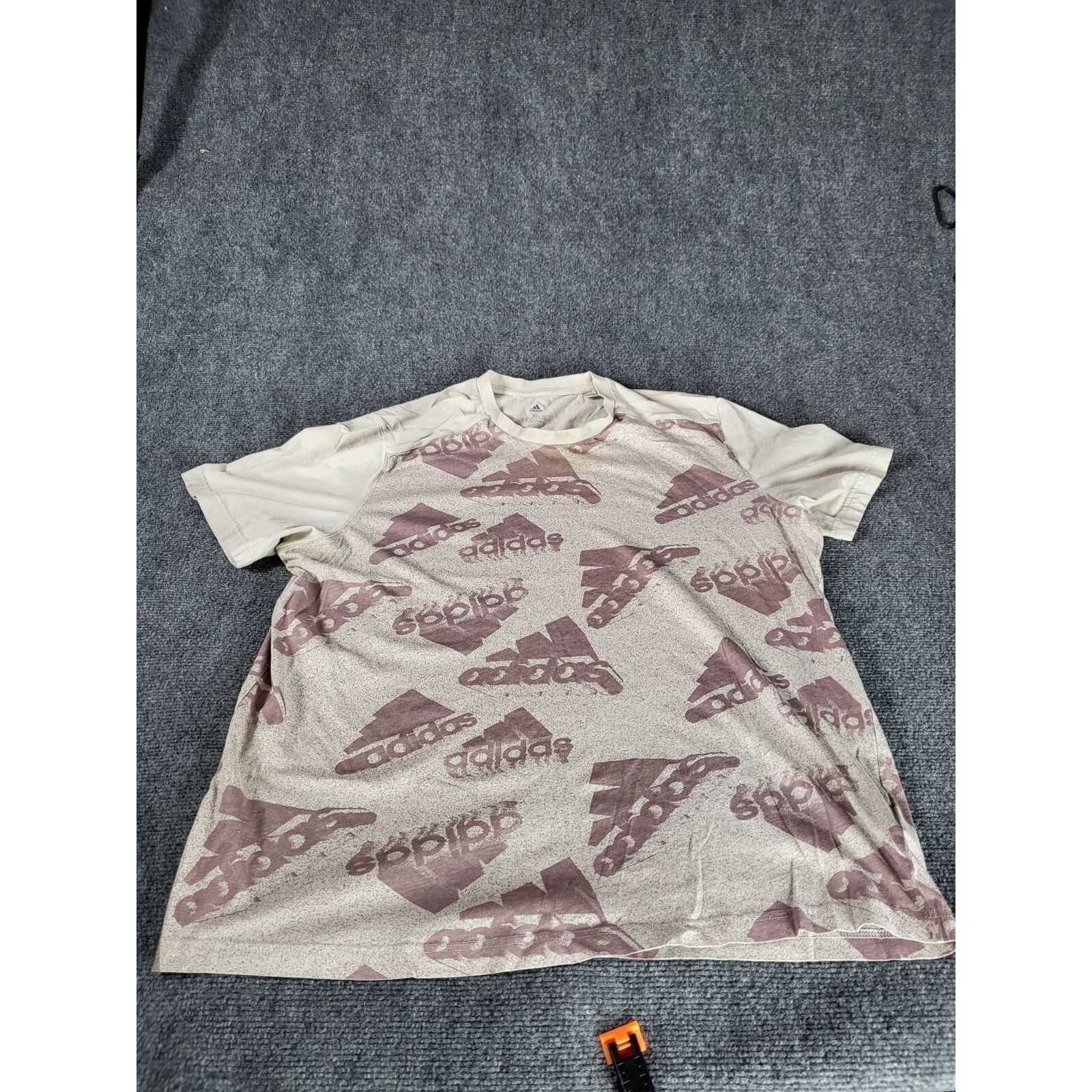 Adidas Brand Love Performance Tee XL Off White Burgundy Allover Multi Logo Shirt