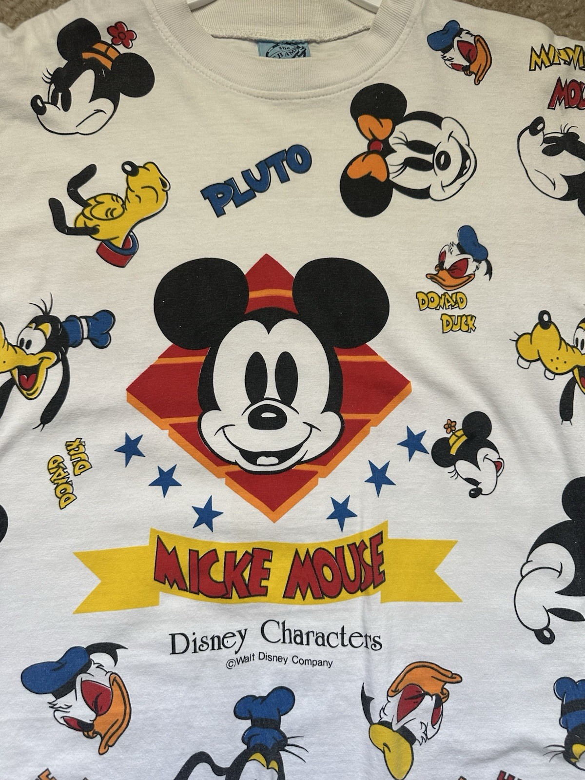 Men’s Vintage Disney Characters Mickey Mouse All Over Print T Shirt Medium/Large gallery