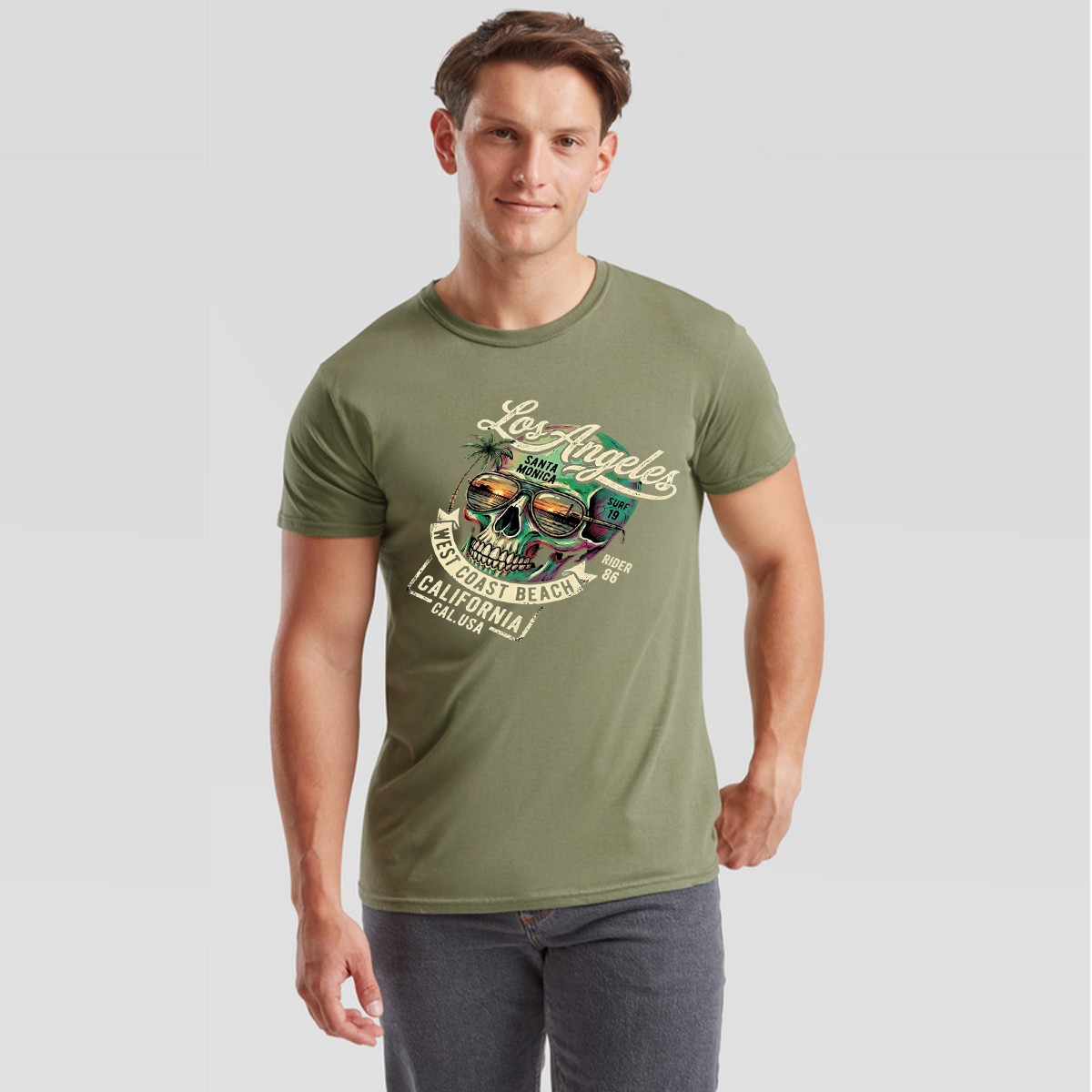 Los Angeles Surf Skull Surfing Mens T Shirt California Graphic Beach Style gallery