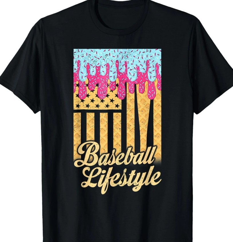 Baseball Lifestyle Ice Cream Drip US USA Flag 4th of July shirt new gallery